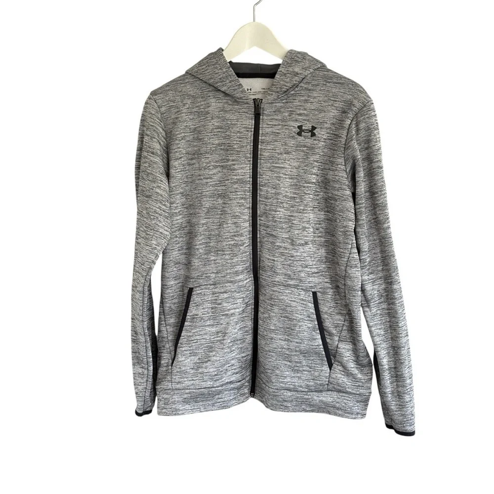 Under Armour Boys Full Zip Hoodie Grey Black Size XL